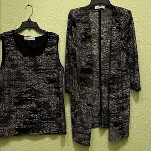 Kasper Women's Black and Gray Cardigan Set